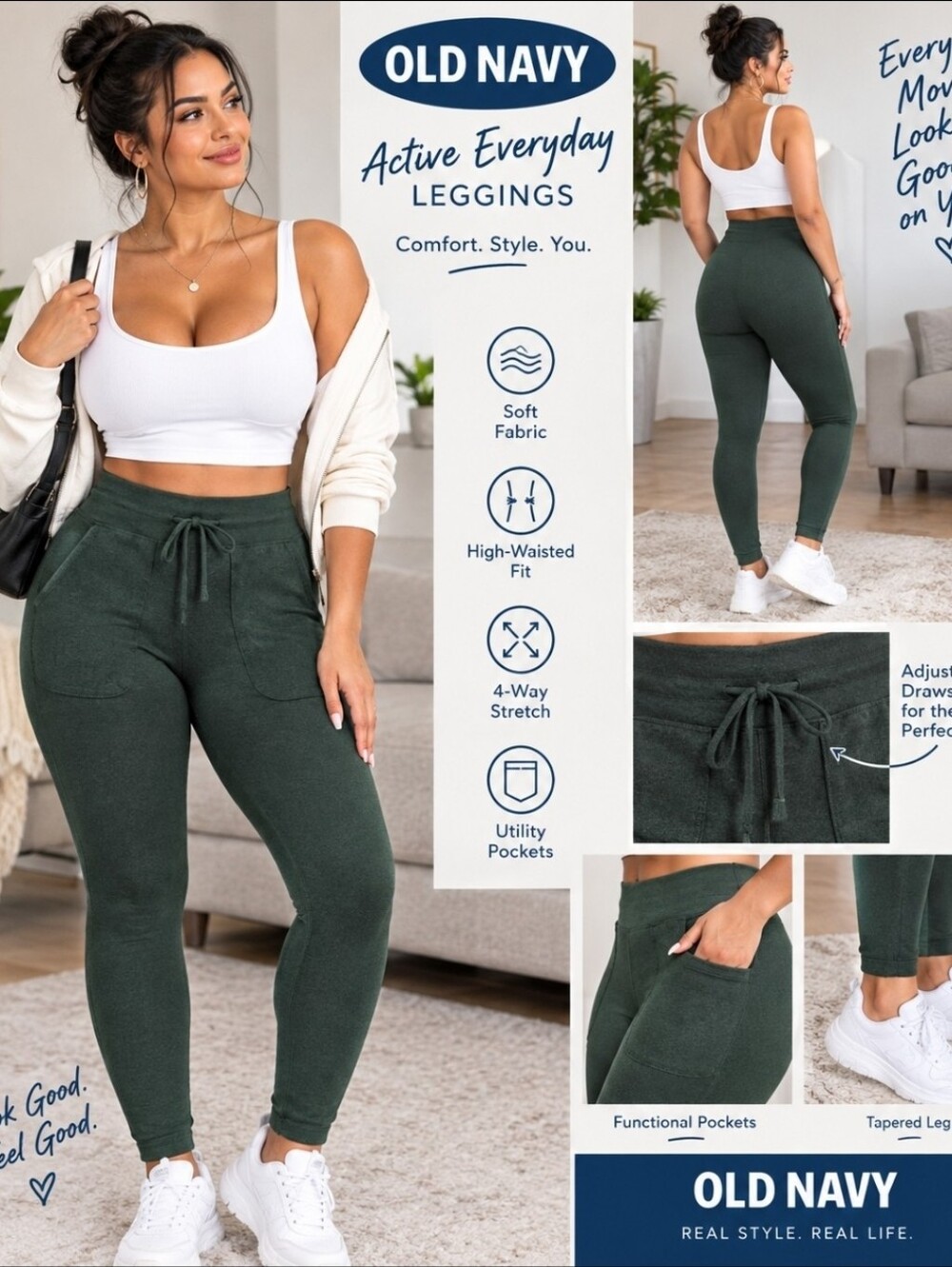 Old Navy Women’s High-Waisted CloudComfy Small Green Leggings